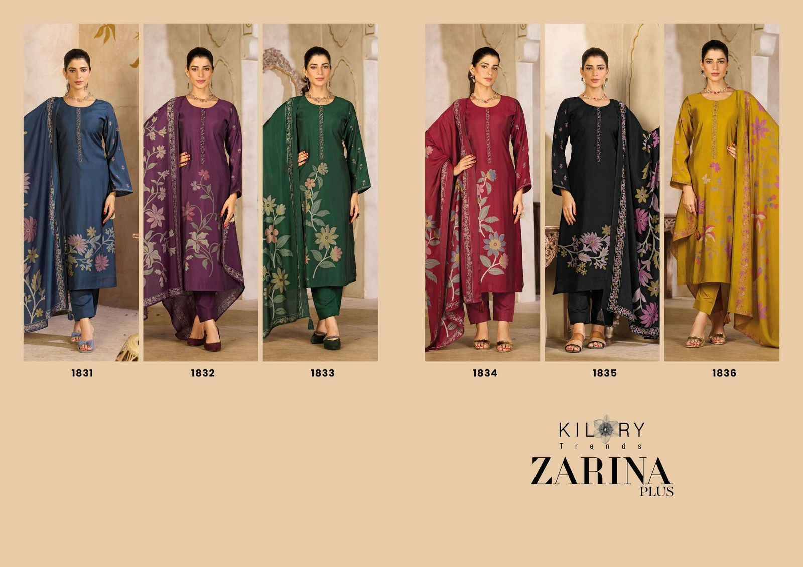ZARINA PLUS By KILORY TRENDS 1831 To 1836 Series eautiful Festive Suits Colorful Stylish Fancy Casual Wear & Ethnic Wear PURE MUSLIN SILK DIGITAL FOIL PRINT Dresses At Wholesale Price